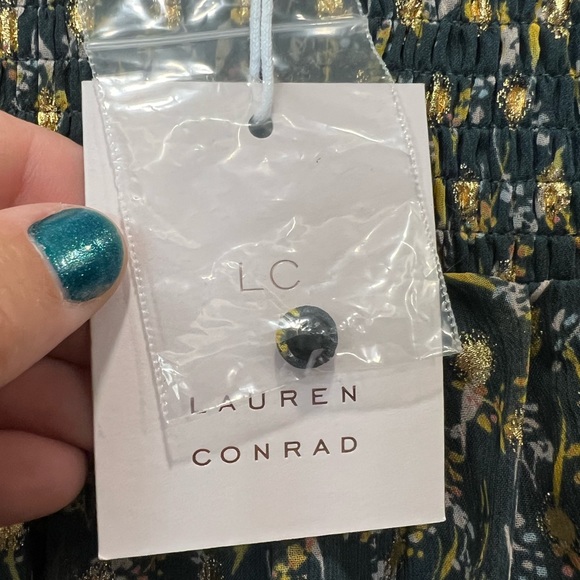 NWT LC Lauren Conrad Smocked Yoke Babydoll Dress, fall & winter colors gold - Picture 6 of 13